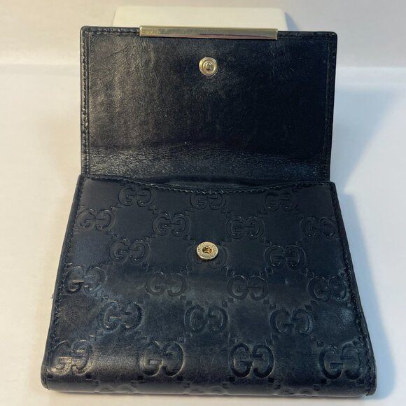 Gucci Guccissima Metal Bar French Flap Wallet Black - Preowned - Picture 6 of 10